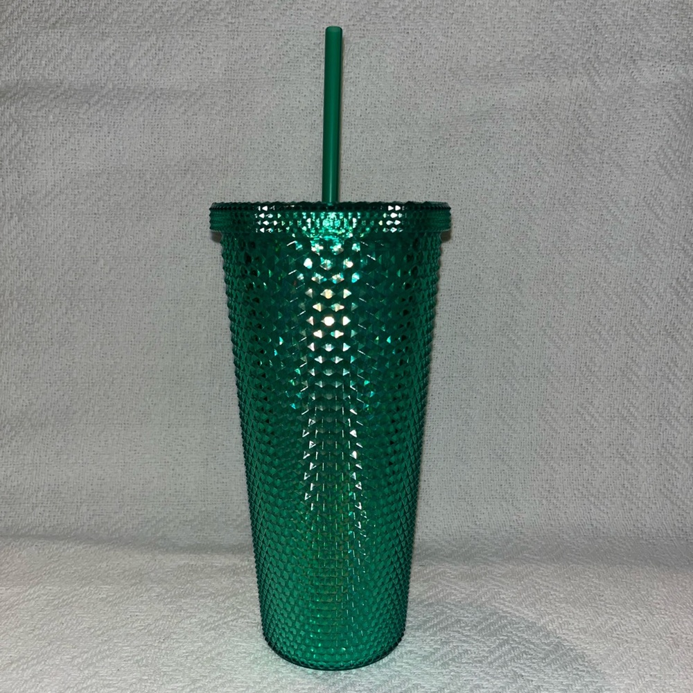 💚 Green Acrylic Iridescent Textured Diamond Tumbler Cup with Straw 24-Ounce NEW